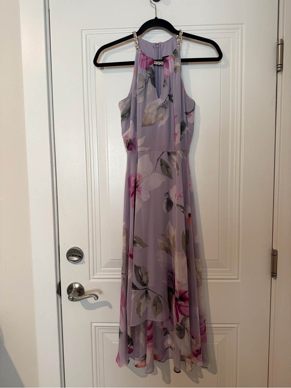 White House Black Market WHBM Lavender Floral Halter Dress
